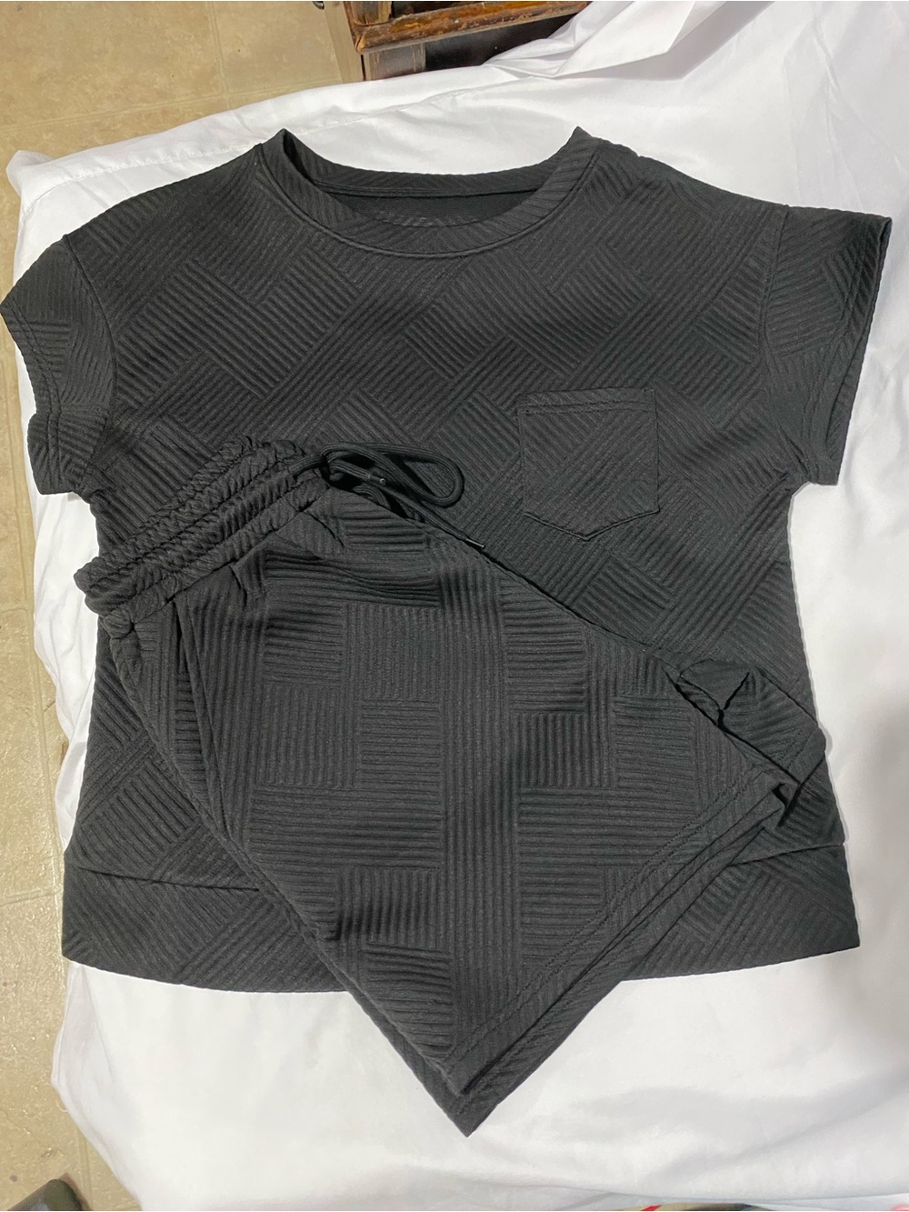 Black Textured Short Sleeve Top & shorts